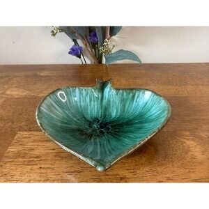 Blue Mountain Pottery Leaf Dish Green Drip Glaze Canada Mid Century Trinket Bowl